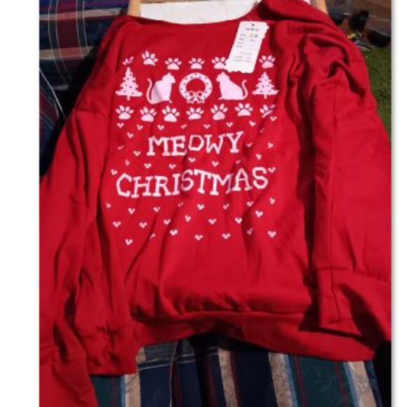 NEW Meowy Christmas Women's Red Ugly Christmas Sweater Style Shirt - Picture 6 of 6